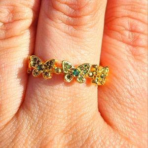 Adjustable Butterfly Fashion Ring with Green Gemstones